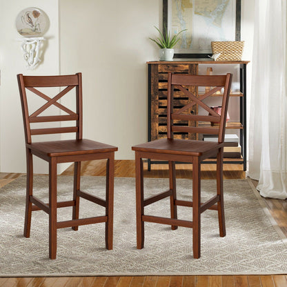 Set of 2 Bar Stools 25 Inch Counter Height Chairs with Rubber Wood Legs, Walnut - Gallery Canada