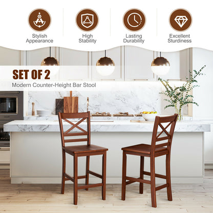 Set Of 2 Bar Stools, 25 Inch Counter Height, Walnut, Rubber Wood Legs Bar Stools at Gallery Canada