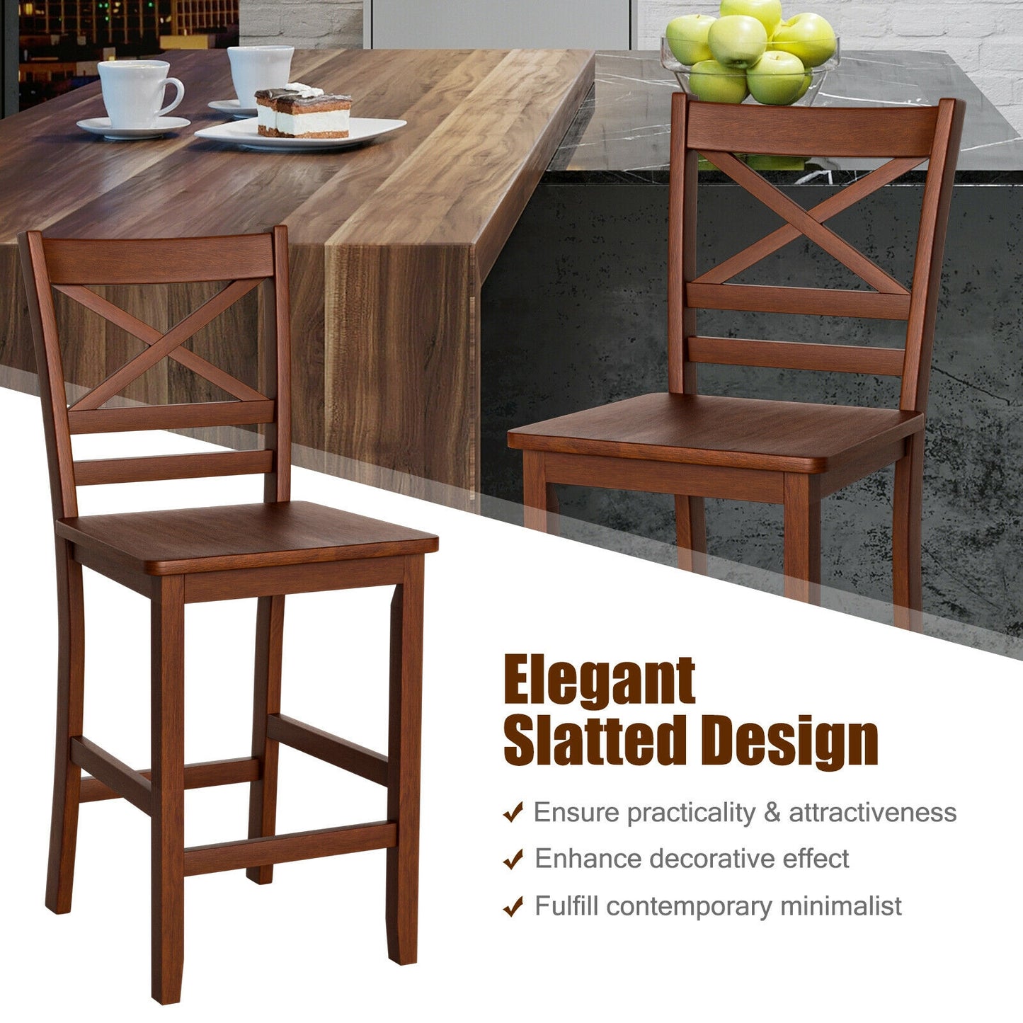 Set Of 2 Bar Stools, 25 Inch Counter Height, Walnut, Rubber Wood Legs Bar Stools at Gallery Canada