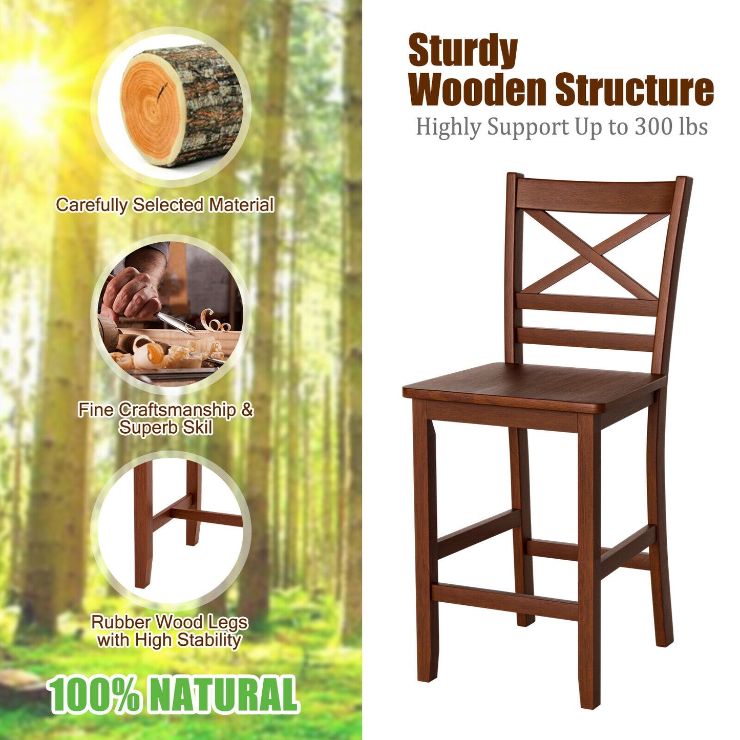 Set Of 2 Bar Stools, 25 Inch Counter Height, Walnut, Rubber Wood Legs Bar Stools at Gallery Canada