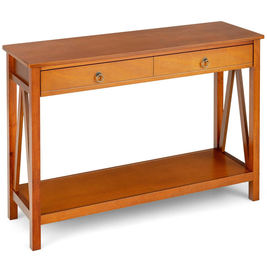 Console Table with 2 Drawer Storage Shelf for Entryway Hallway, Natural - Gallery Canada