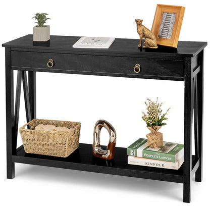 Console Table with 2 Drawer Storage Shelf for Entryway Hallway, Black - Gallery Canada