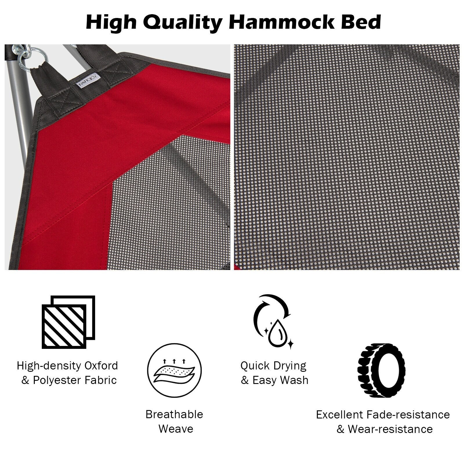 Folding Hammock Indoor Outdoor Hammock with Side Pocket and Iron Stand, Red - Gallery Canada