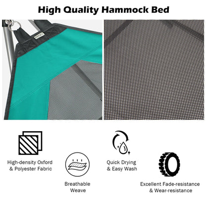Folding Hammock Indoor Outdoor Hammock with Side Pocket and Iron Stand, Turquoise - Gallery Canada