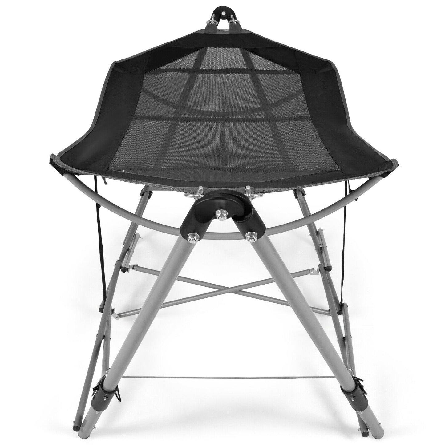Folding Hammock Indoor Outdoor Hammock with Side Pocket and Iron Stand, Black Hammocks at Gallery Canada