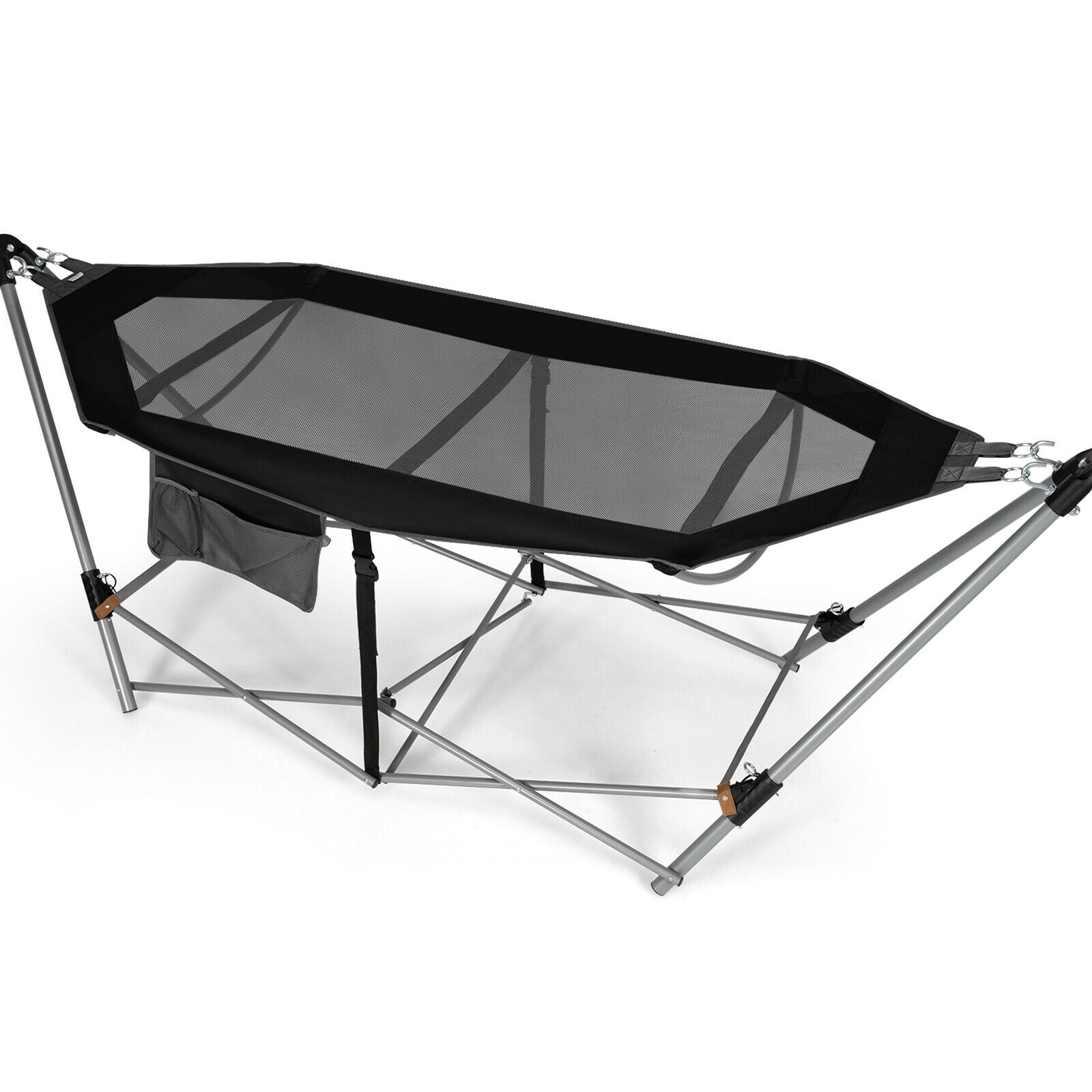 Folding Hammock Indoor Outdoor Hammock with Side Pocket and Iron Stand, Black Hammocks at Gallery Canada