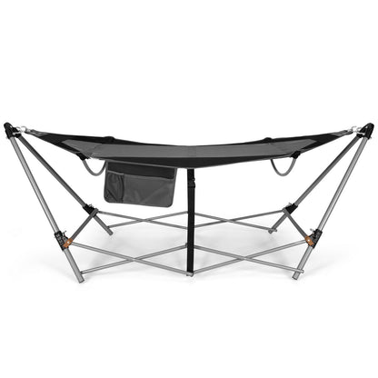 Folding Hammock Indoor Outdoor Hammock with Side Pocket and Iron Stand, Black Hammocks at Gallery Canada