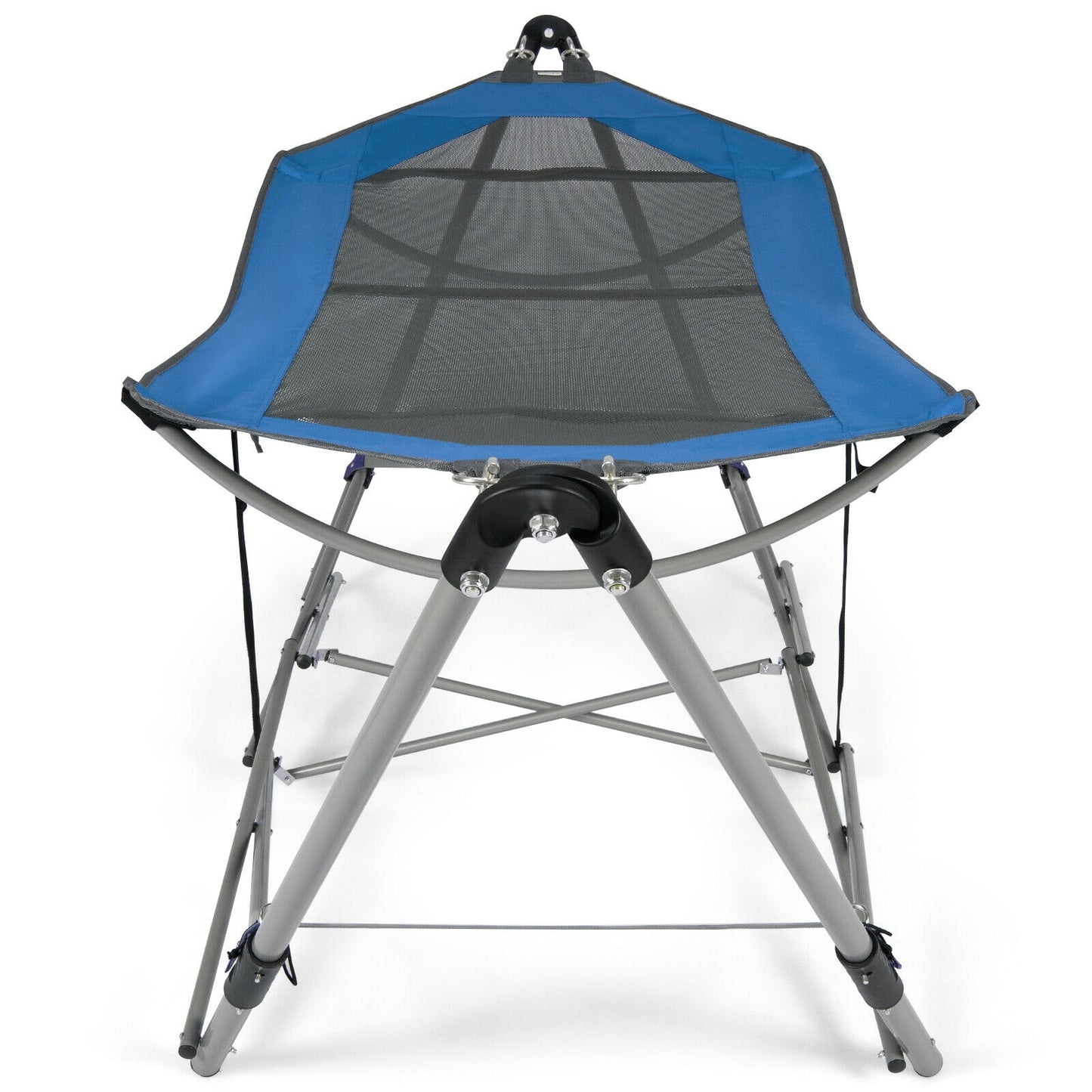 Folding Hammock Indoor Outdoor Hammock with Side Pocket and Iron Stand, Blue Hammocks at Gallery Canada