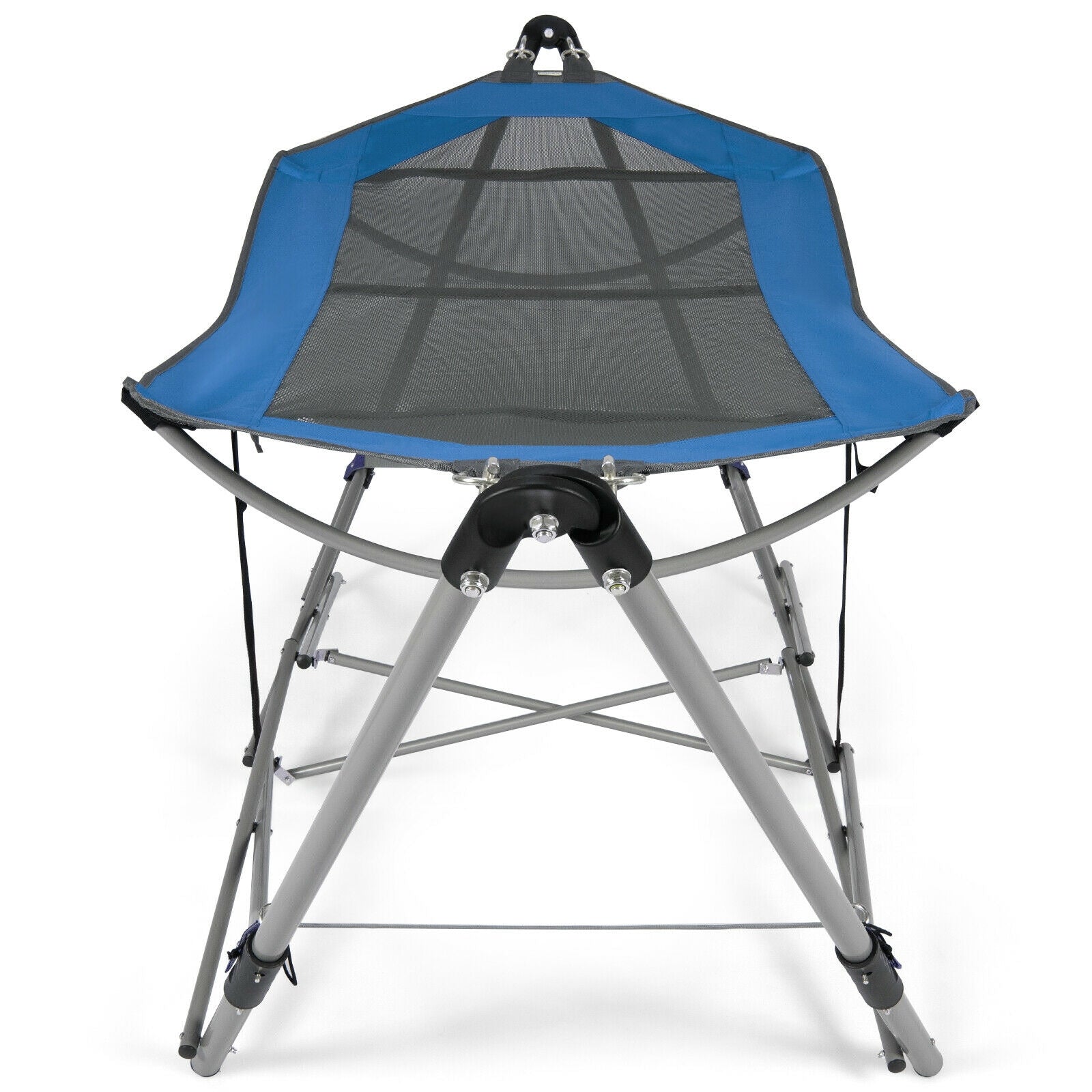 Folding Hammock Indoor Outdoor Hammock with Side Pocket and Iron Stand, Blue Hammocks at Gallery Canada