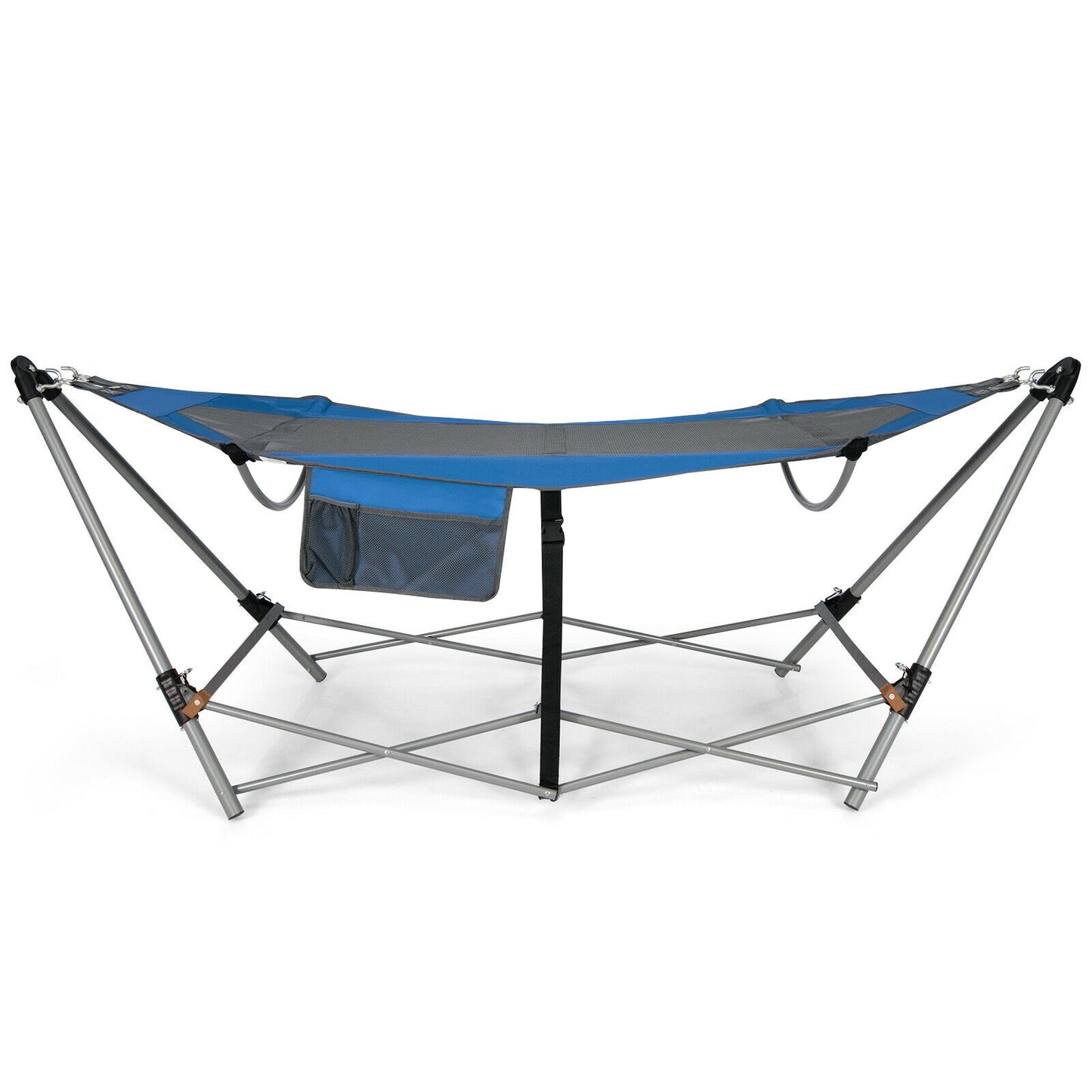 Folding Hammock Indoor Outdoor Hammock with Side Pocket and Iron Stand, Blue Hammocks at Gallery Canada