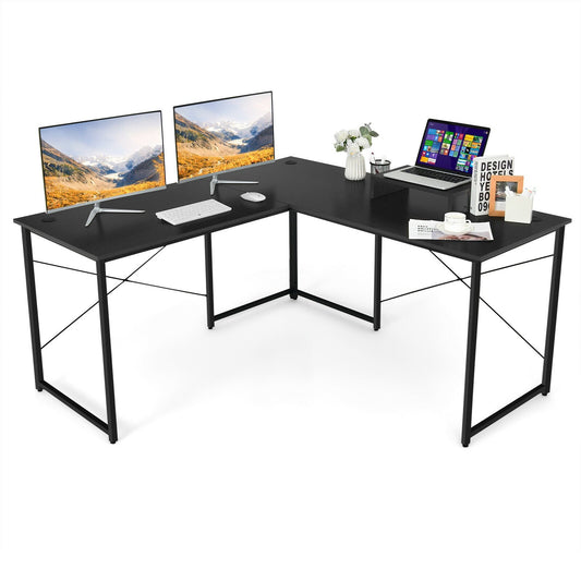 95 Inch 2-Person L-Shaped Long Reversible Computer Desk with Monitor Stand, Black - Gallery Canada