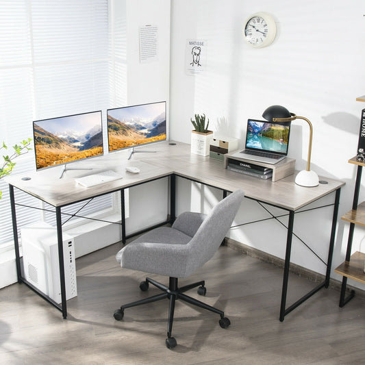 95 Inch 2-Person L-Shaped Long Reversible Computer Desk with Monitor Stand, Gray - Gallery Canada