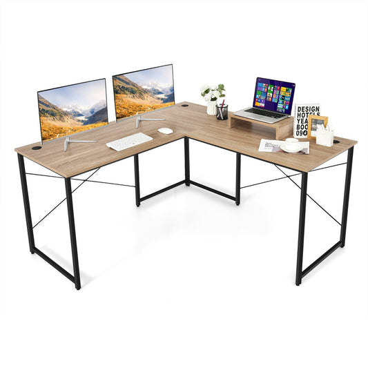 95 Inch 2-Person L-Shaped Long Reversible Computer Desk with Monitor Stand, Natural - Gallery Canada
