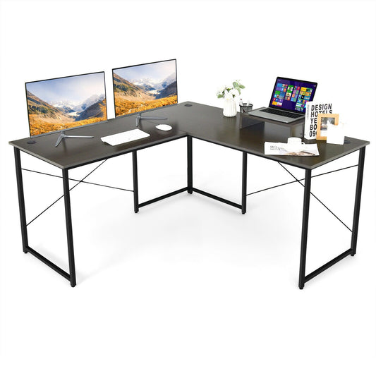 95 Inch 2-Person L-Shaped Long Reversible Computer Desk with Monitor Stand, Brown - Gallery Canada
