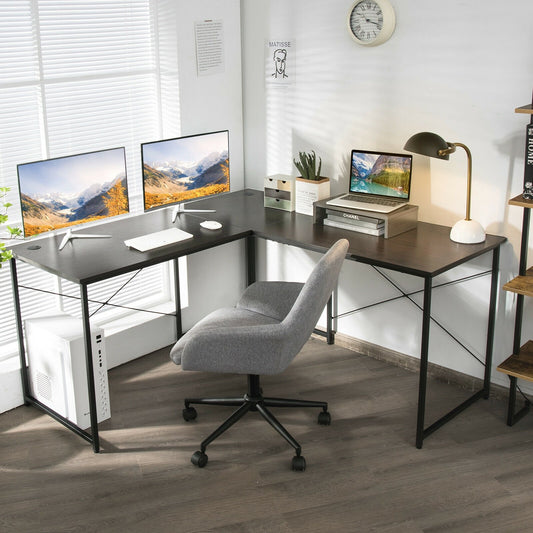 95 Inch 2-Person L-Shaped Long Reversible Computer Desk with Monitor Stand, Brown - Gallery Canada