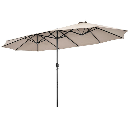 15 Feet Patio Umbrella, Hand-Crank System, Beige
