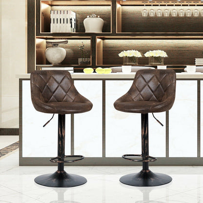 Set of 2 Adjustable Bar Stools with Backrest and Footrest, Dark Brown - Gallery Canada