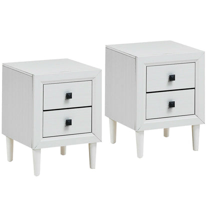2Pcs Multipurpose Retro Nightstand with 2 Drawers, White Nightstands White at Gallery Canada