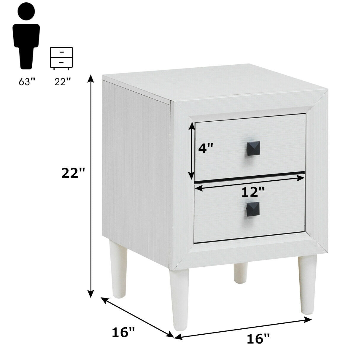 2Pcs Multipurpose Retro Nightstand with 2 Drawers, White Nightstands at Gallery Canada