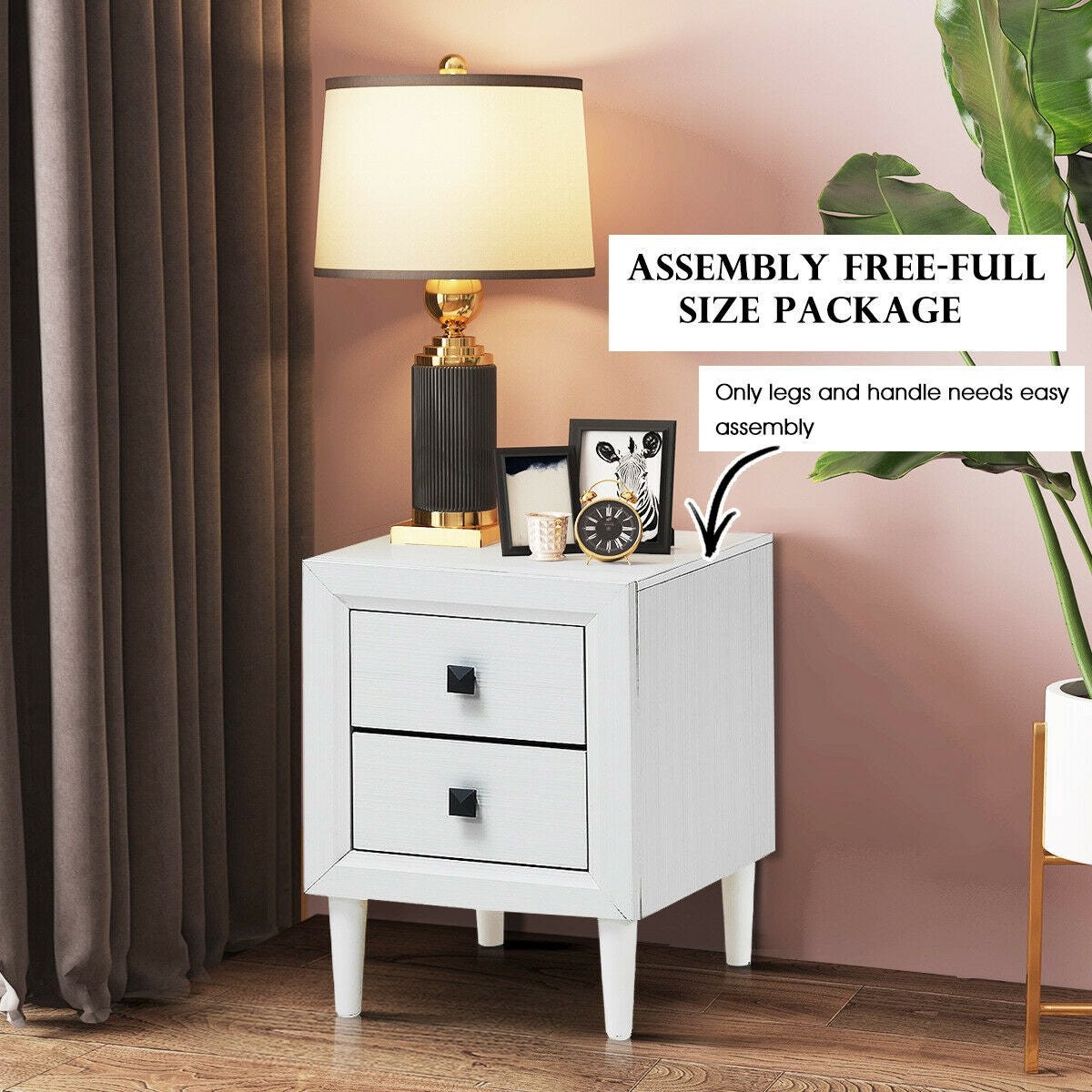2Pcs Multipurpose Retro Nightstand with 2 Drawers, White Nightstands at Gallery Canada