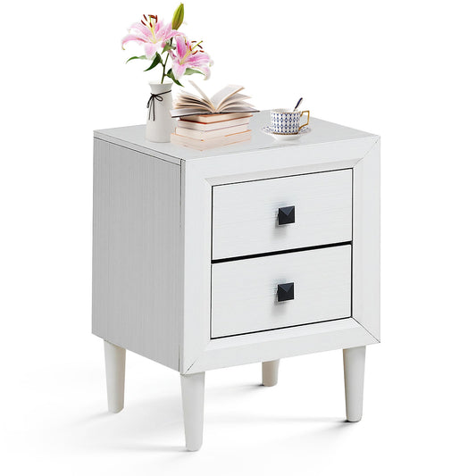 Retro Bedside Nightstand, End Table With 2 Drawers, White