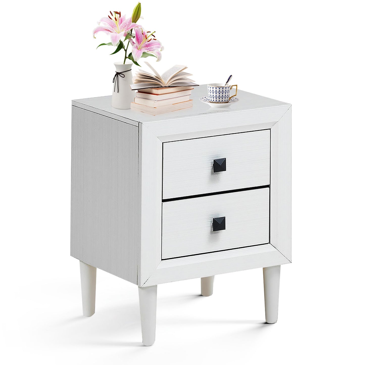 Multipurpose Retro Bedside Nightstand/ End Table with 2 Drawers, White Nightstands White at Gallery Canada