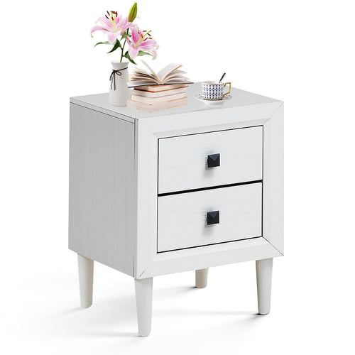 Multipurpose Retro Bedside Nightstand/ End Table with 2 Drawers, White
