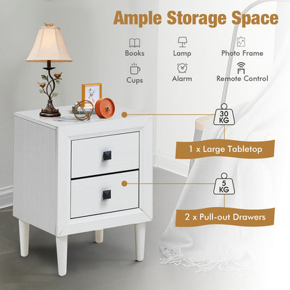 Multipurpose Retro Bedside Nightstand/ End Table with 2 Drawers, White Nightstands at Gallery Canada