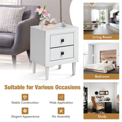 Multipurpose Retro Bedside Nightstand/ End Table with 2 Drawers, White Nightstands at Gallery Canada
