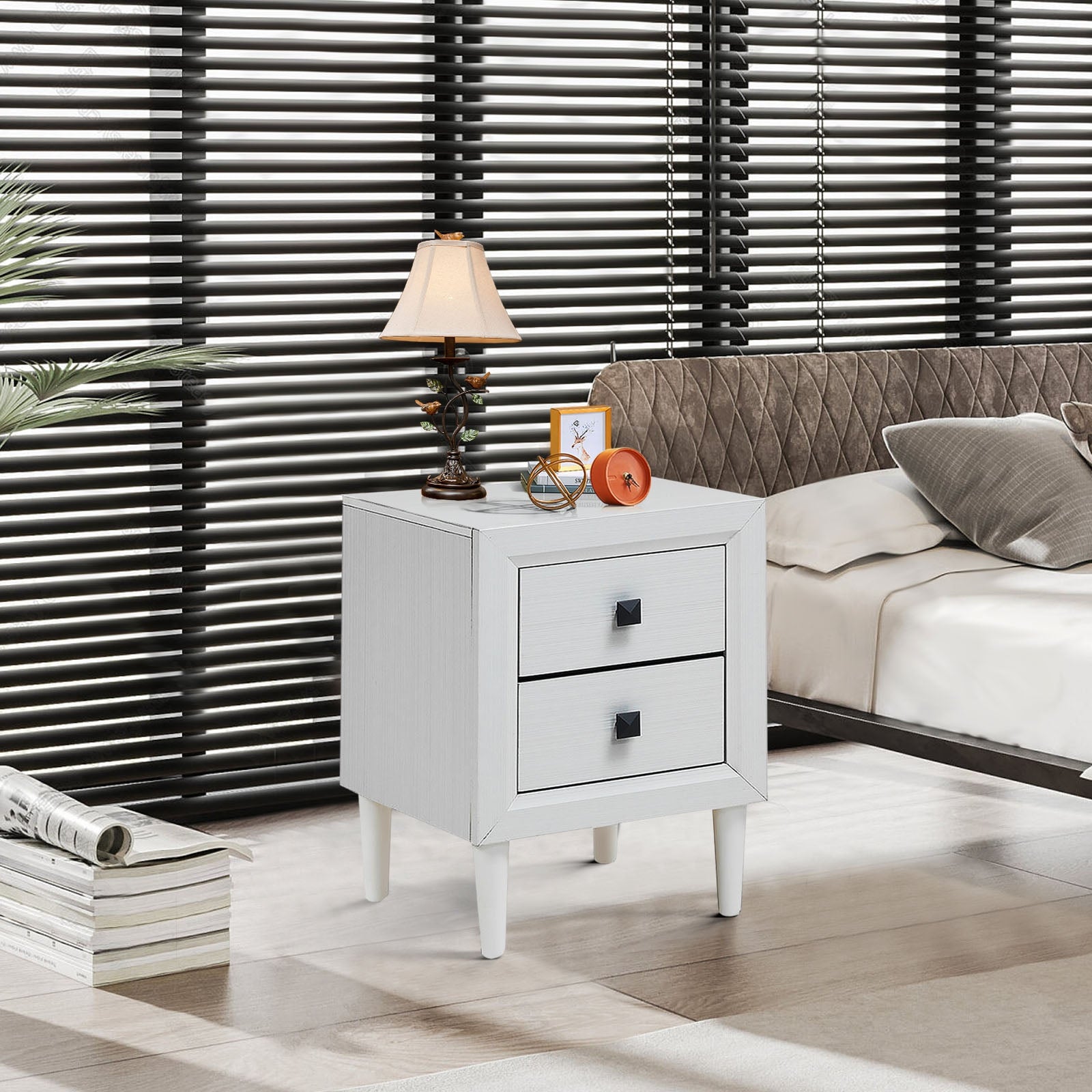 Multipurpose Retro Bedside Nightstand/ End Table with 2 Drawers, White Nightstands at Gallery Canada