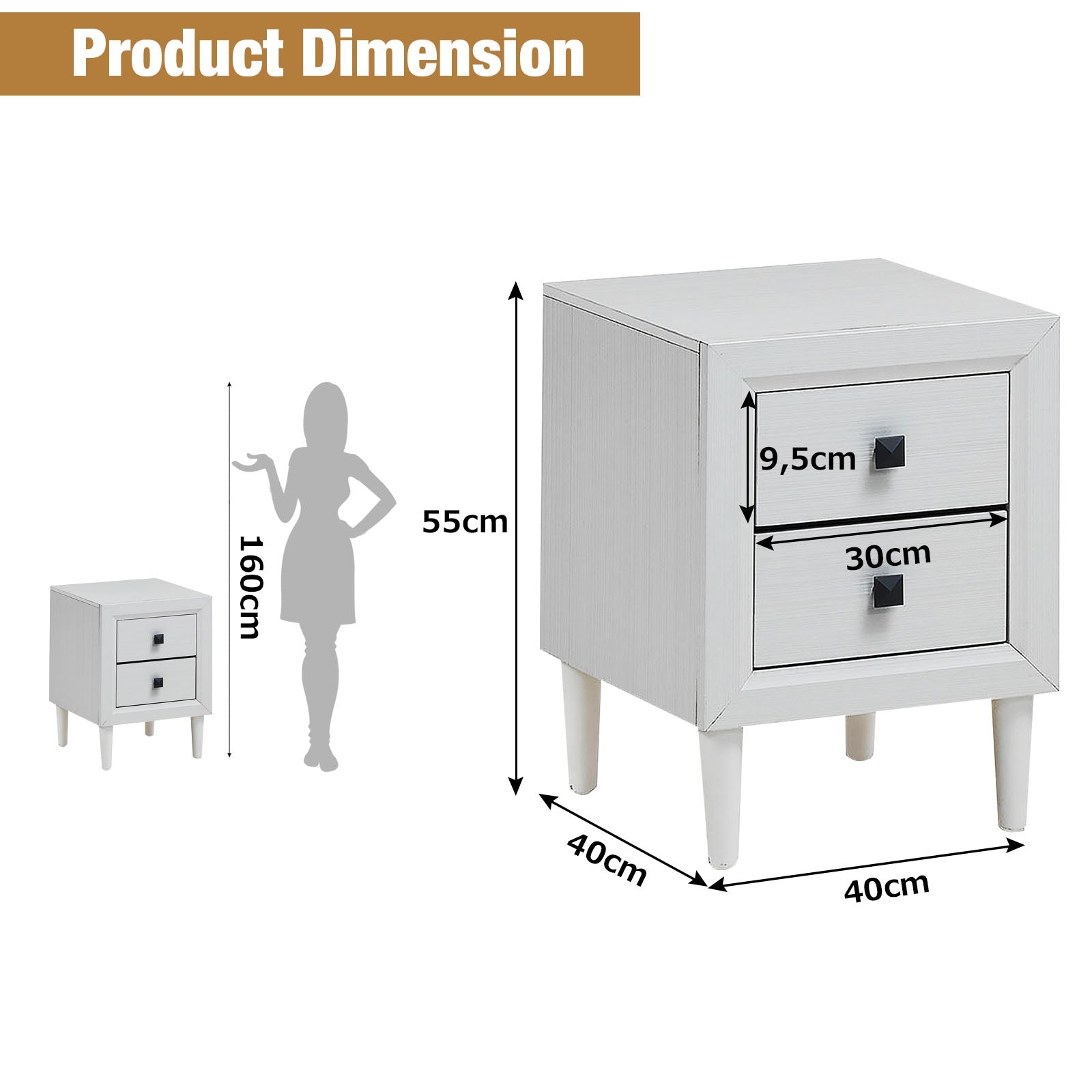 Multipurpose Retro Bedside Nightstand/ End Table with 2 Drawers, White Nightstands at Gallery Canada