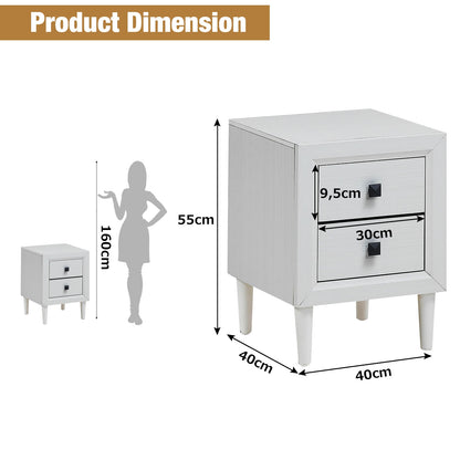Multipurpose Retro Bedside Nightstand/ End Table with 2 Drawers, White Nightstands at Gallery Canada