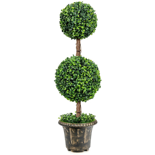 36 Inch Artificial Double Ball Tree Indoor and Outdoor UV Protection, Green - Gallery Canada