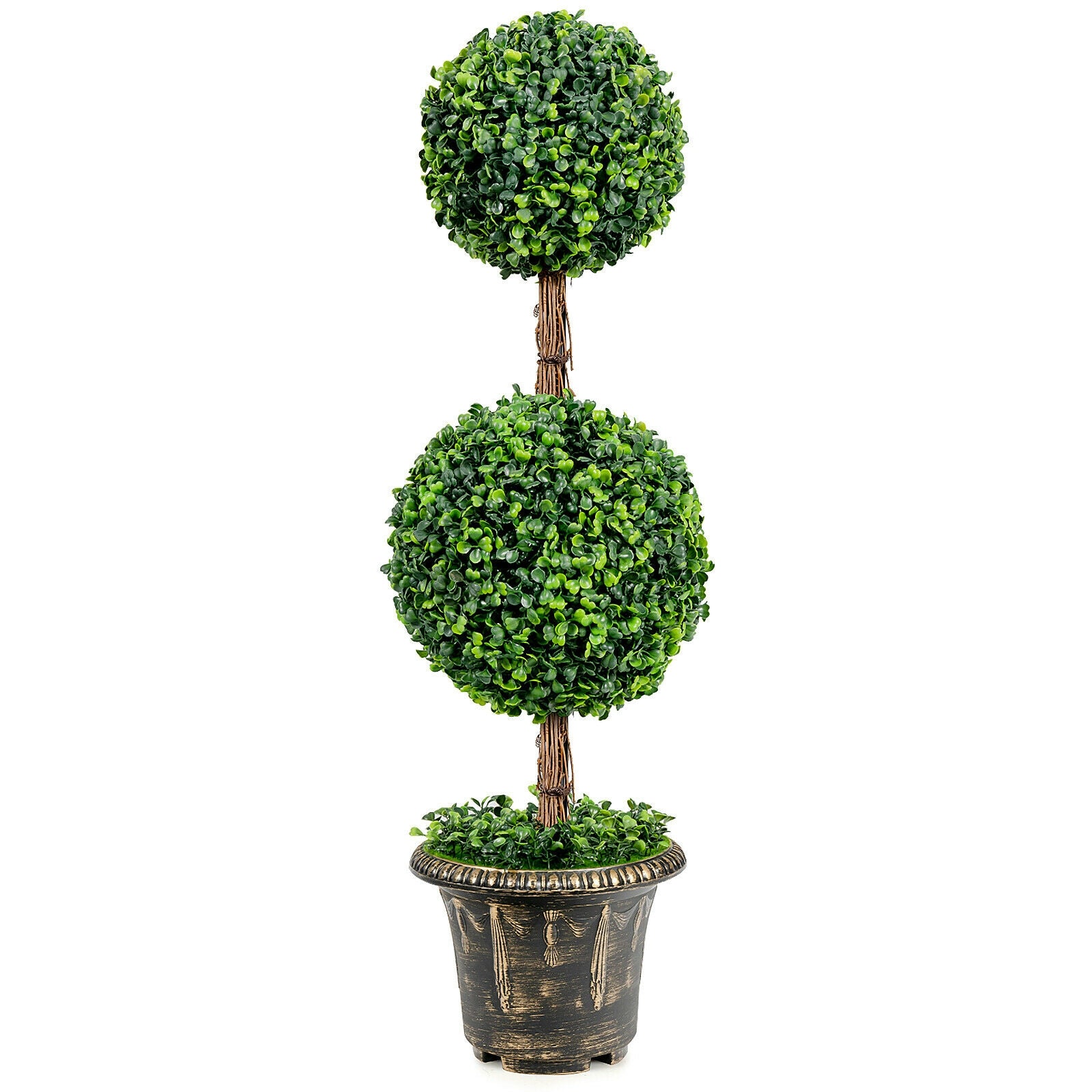 36 Inch Artificial Double Ball Tree Indoor and Outdoor UV Protection, Green Faux Plants at Gallery Canada