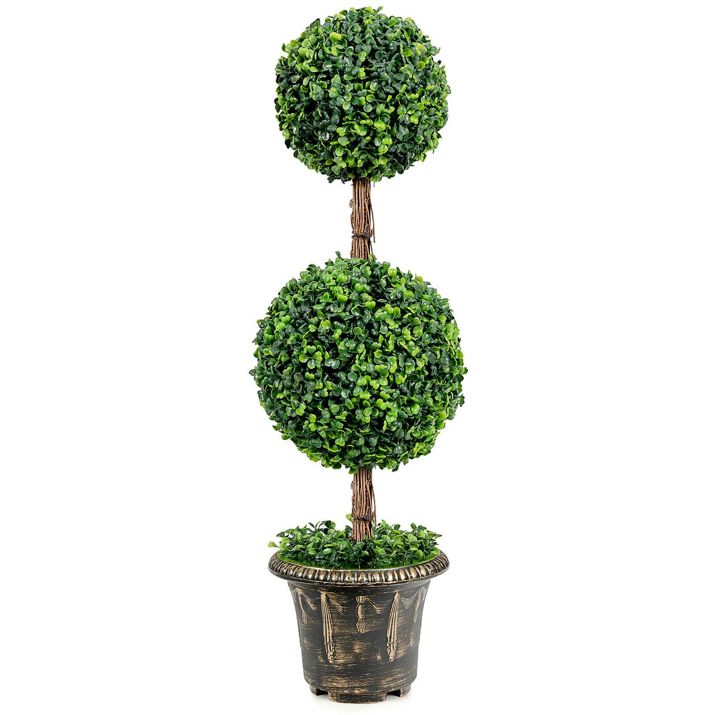 36 Inch Artificial Double Ball Tree, Indoor Outdoor UV Protection, Green