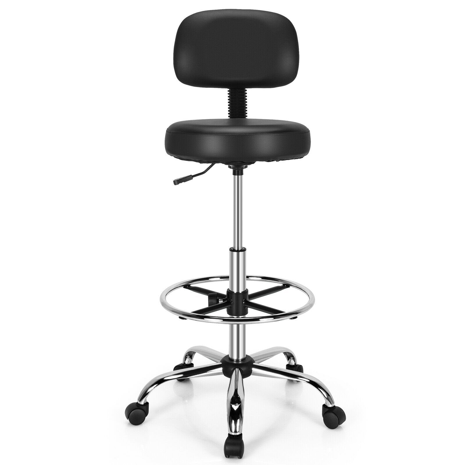 Swivel Drafting Chair with Retractable Mid Back and Adjustable Foot Ring, Black - Gallery Canada