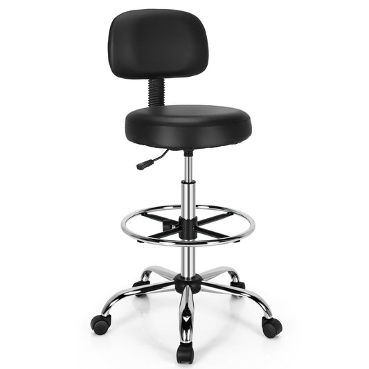Swivel Drafting Chair with Retractable Mid Back and Adjustable Foot Ring, Black