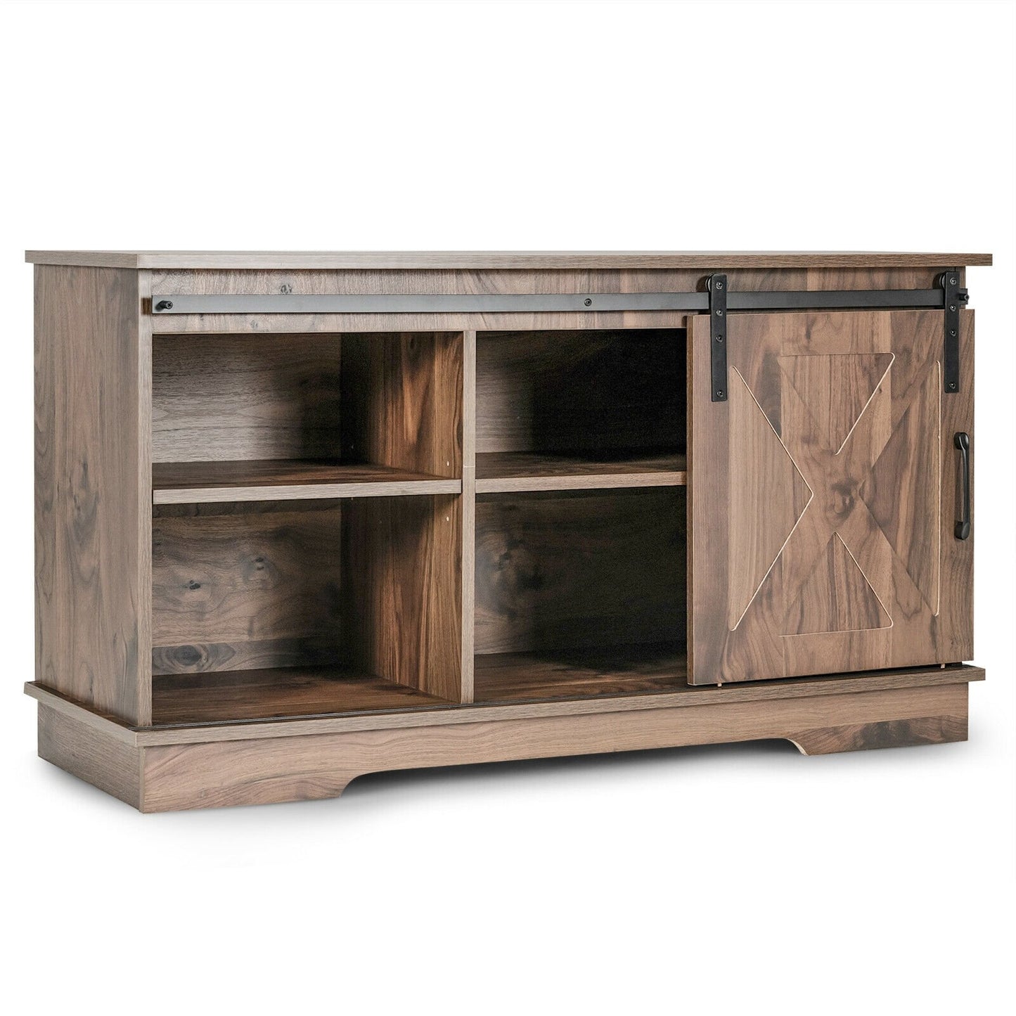 Sliding Barn Door TV Stand with Adjustable Shelf Cabinet-Dark Walnut, Brown - Gallery Canada