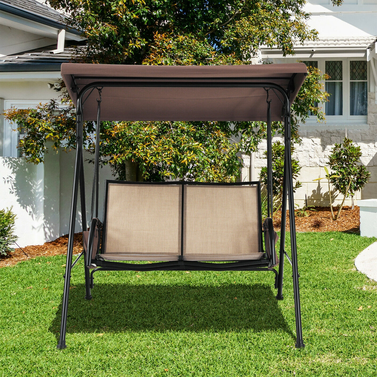 2 Seat Patio Porch Swing with Adjustable Canopy Storage Pockets - Gallery View 7 of 11
