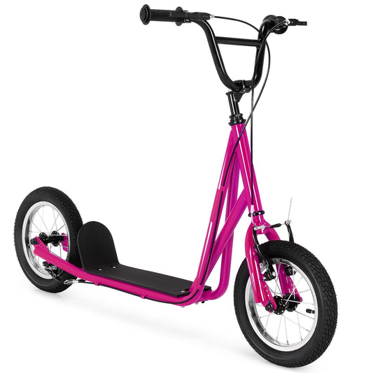 Height Adjustable Kid Kick Scooter with 12 Inch Air Filled Wheel, Pink - Gallery Canada