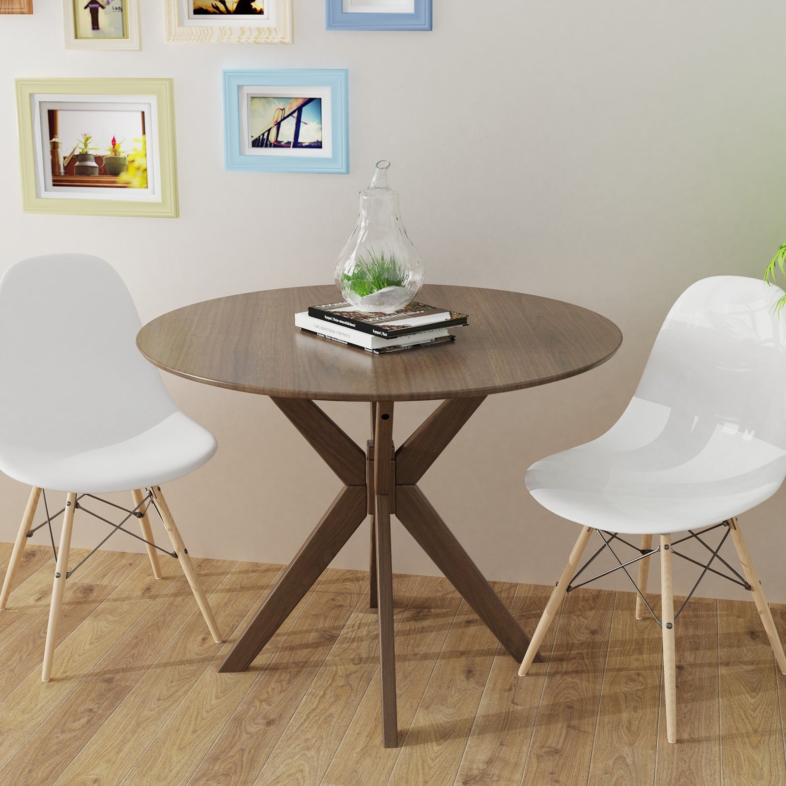 36 Inch Round Wood Dining Table with Intersecting Pedestal Base Dining Tables at Gallery Canada