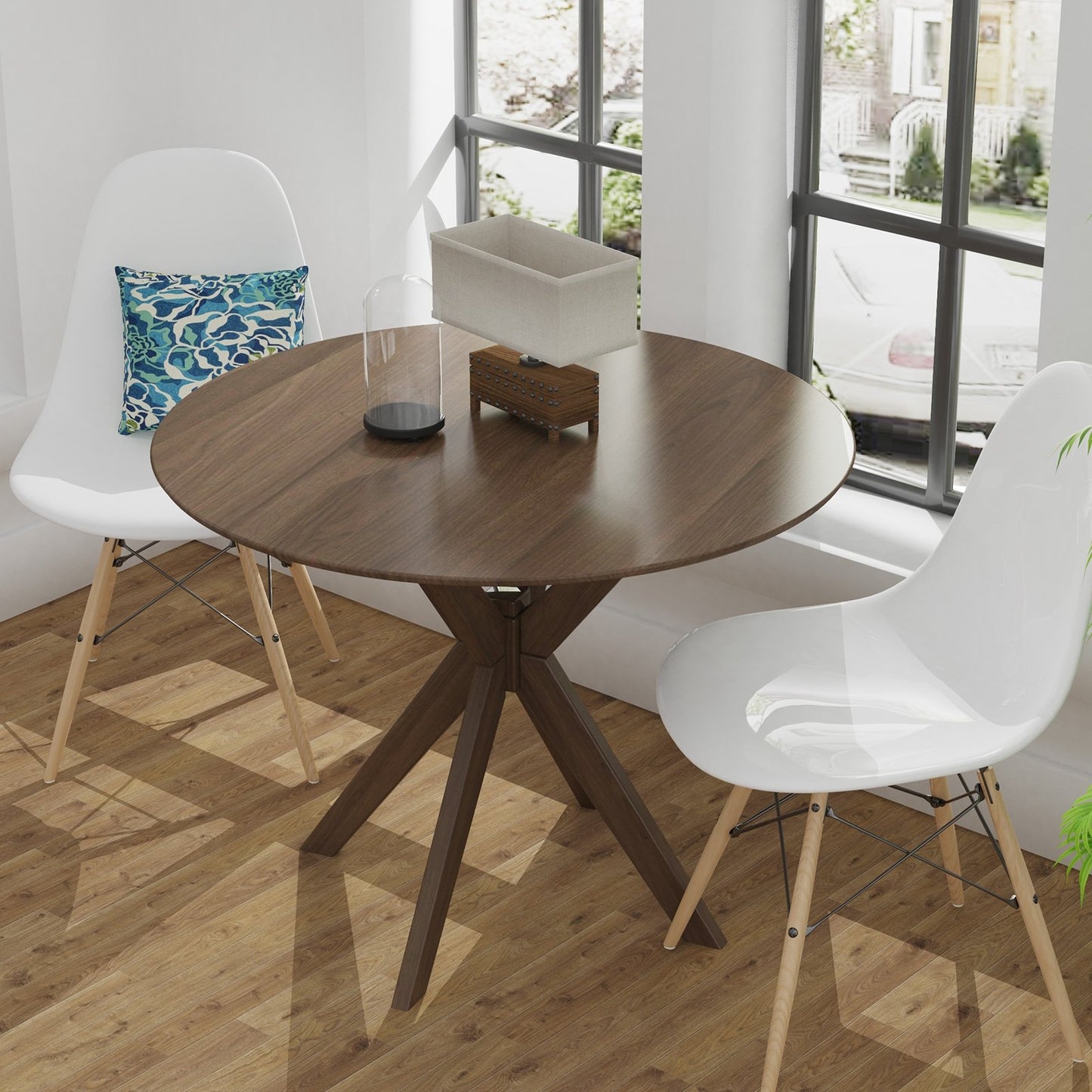 36 Inch Round Wood Dining Table with Intersecting Pedestal Base Dining Tables at Gallery Canada