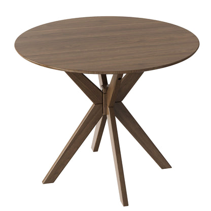 36 Inch Round Wood Dining Table with Intersecting Pedestal Base Dining Tables Walnut at Gallery Canada