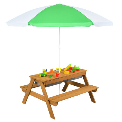 3-in-1 Kids Outdoor Picnic Water Sand Table with Umbrella Play Boxes, Green Kids Table & Chair Sets at Gallery Canada