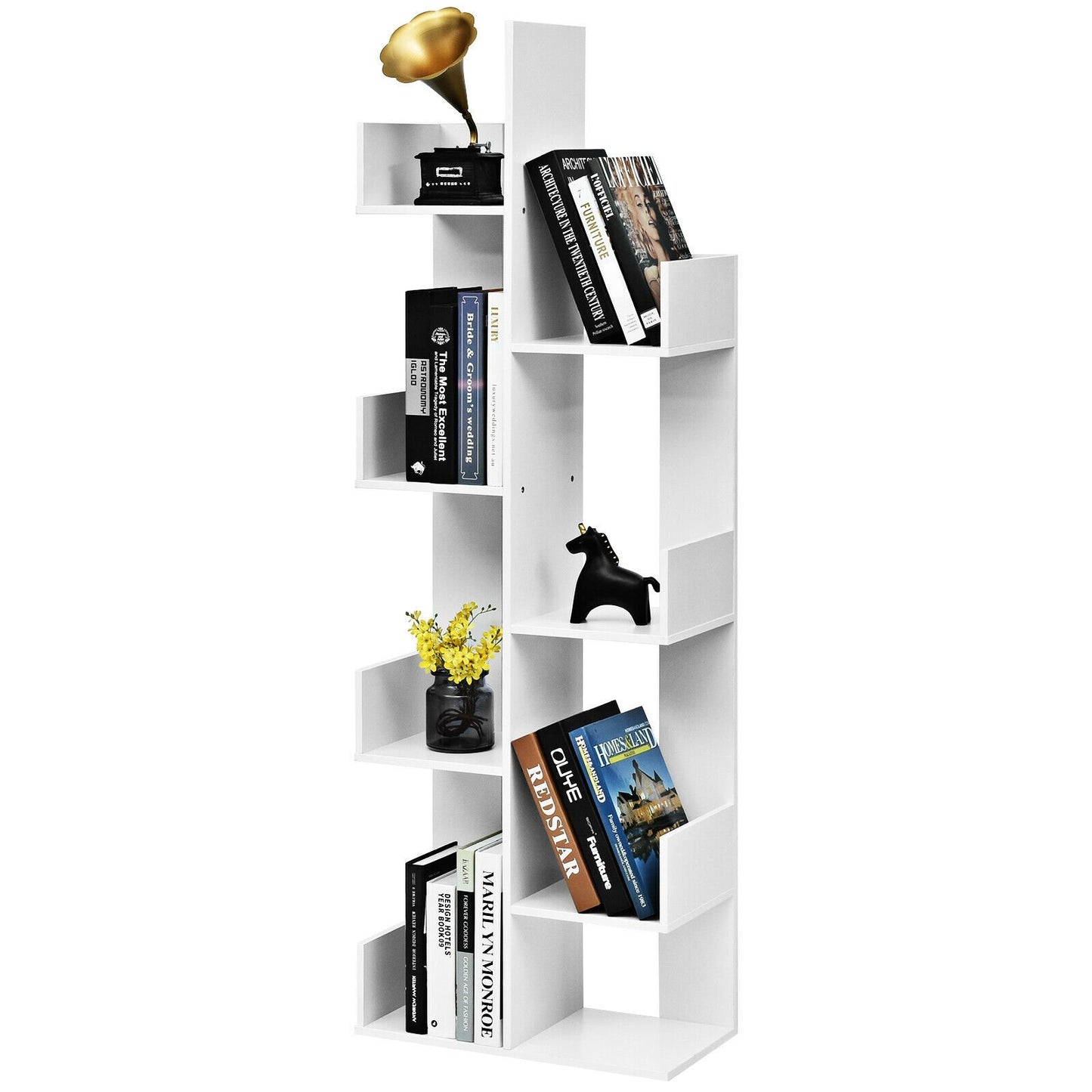 8-Tier Bookshelf Bookcase with 8 Open Compartments Space-Saving Storage Rack , White - Gallery Canada