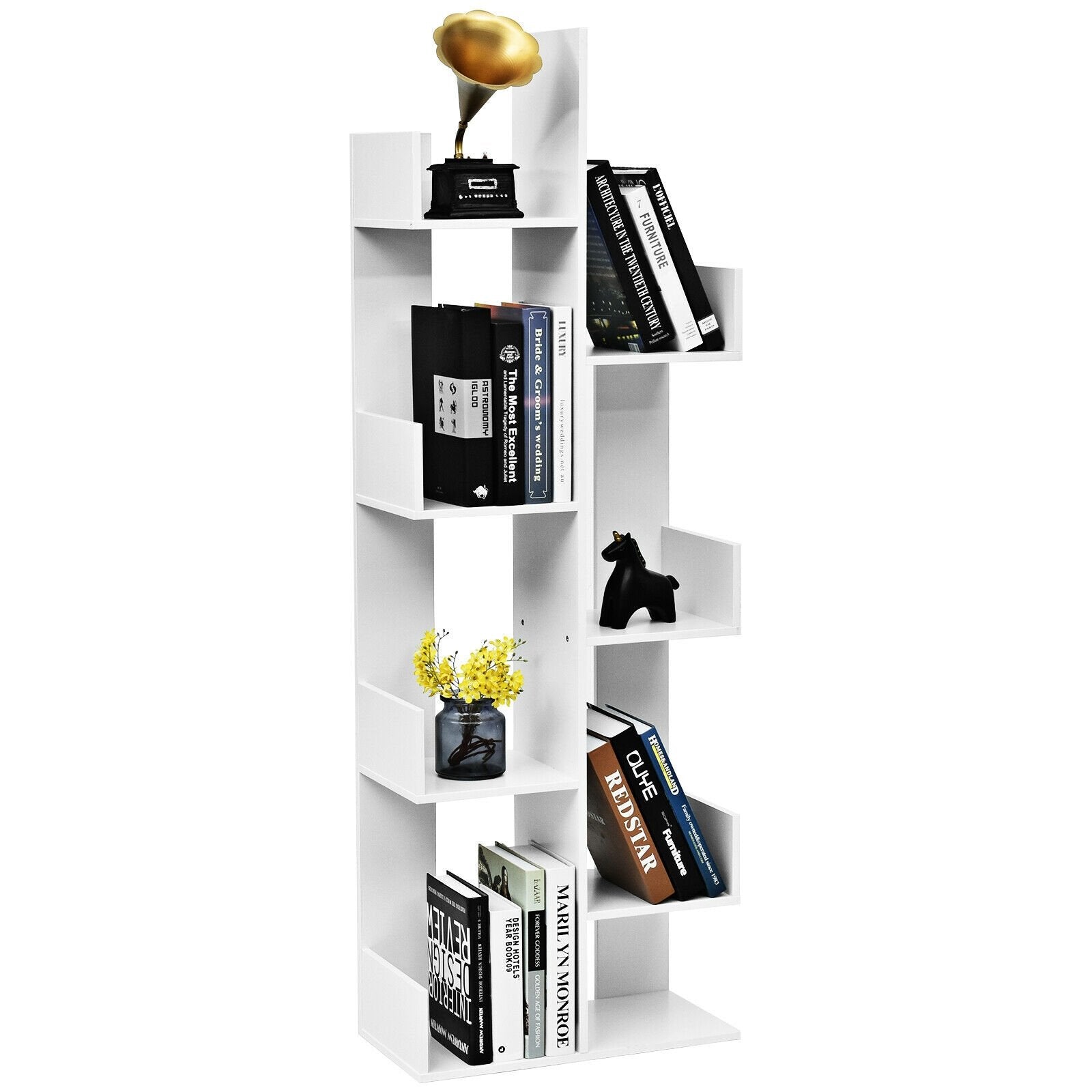 8-Tier Bookshelf Bookcase with 8 Open Compartments Space-Saving Storage Rack , White - Gallery Canada