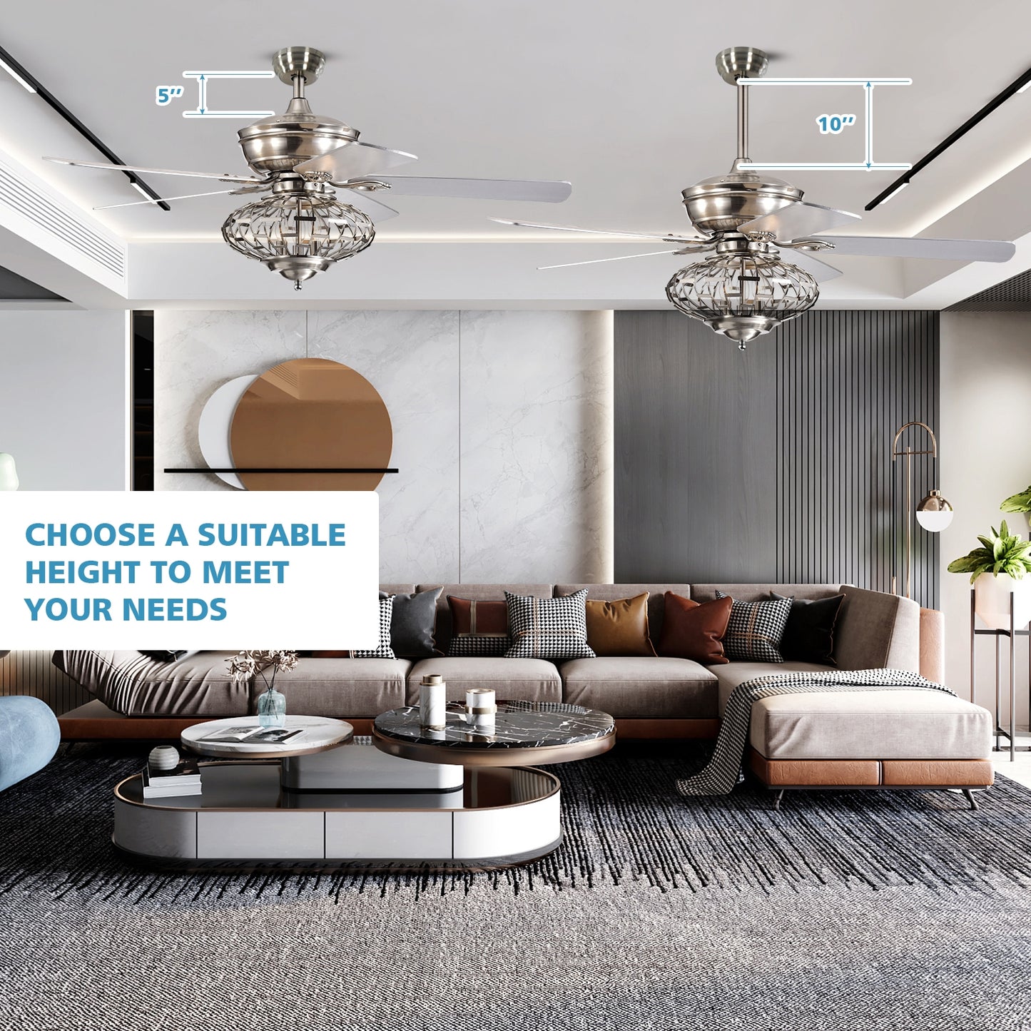 52 Inches Ceiling Fan with Wooden Blades and Remote Control, Silver Ceiling Fans at Gallery Canada