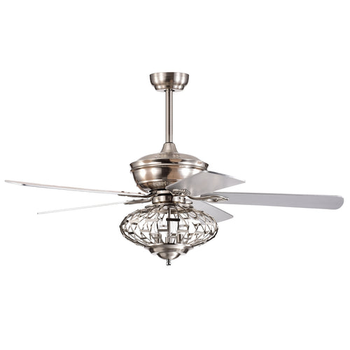 52 Inches Ceiling Fan, Wooden Blades, Remote Control, Silver