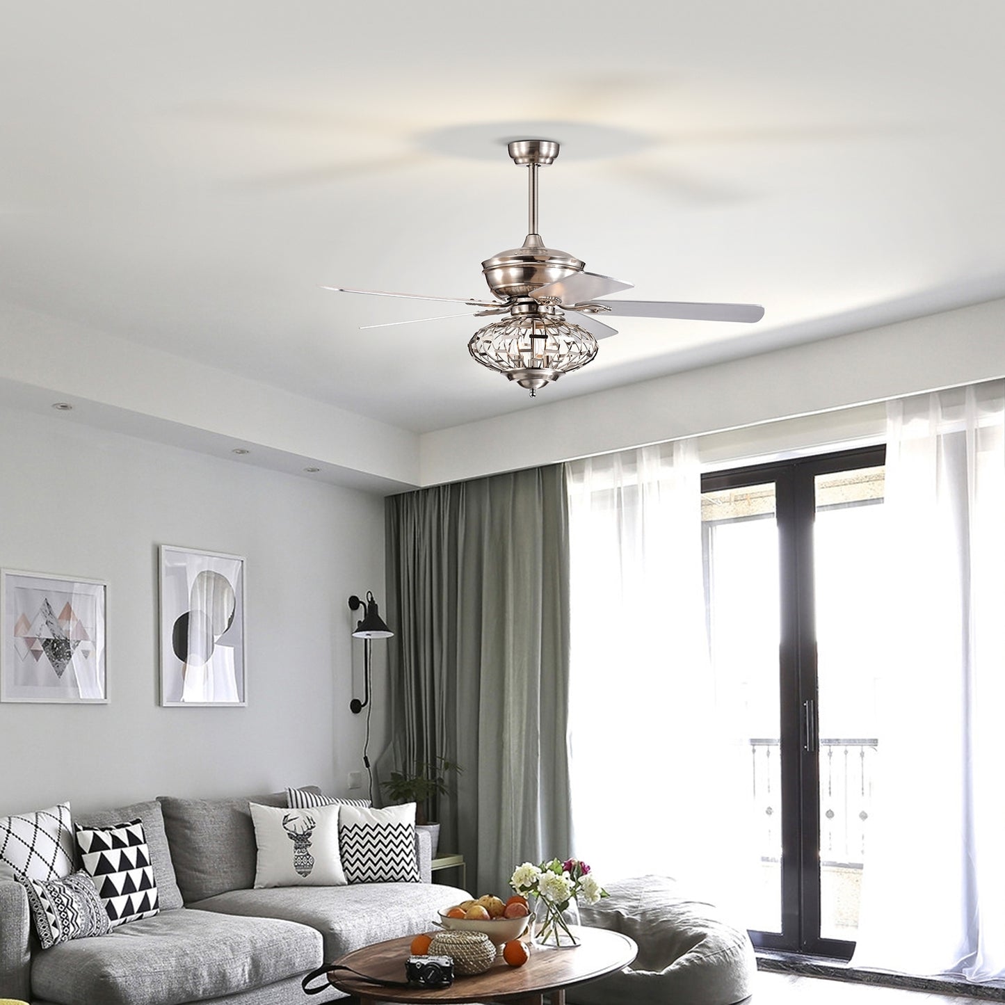 52 Inches Ceiling Fan with Wooden Blades and Remote Control, Silver Ceiling Fans at Gallery Canada