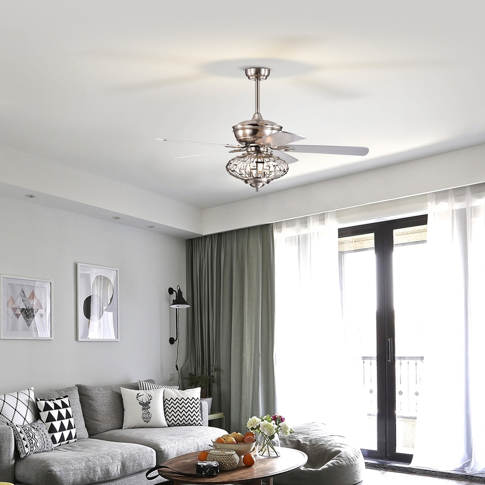 52 Inches Ceiling Fan with Wooden Blades and Remote Control, Silver Ceiling Fans at Gallery Canada